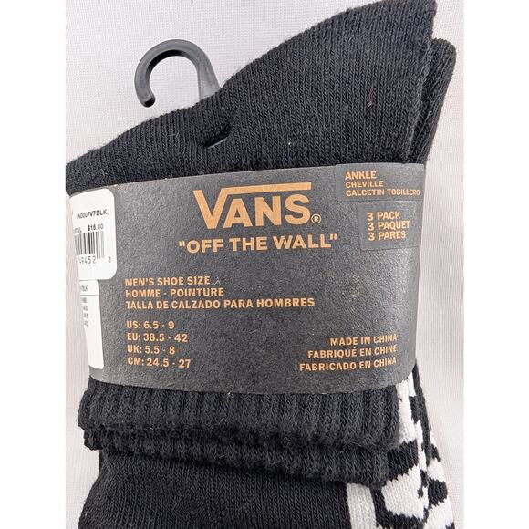 NWT Vans Classic Ankle Socks 3 Pack in Black sz 6.5 - 9 - Picture 3 of 6